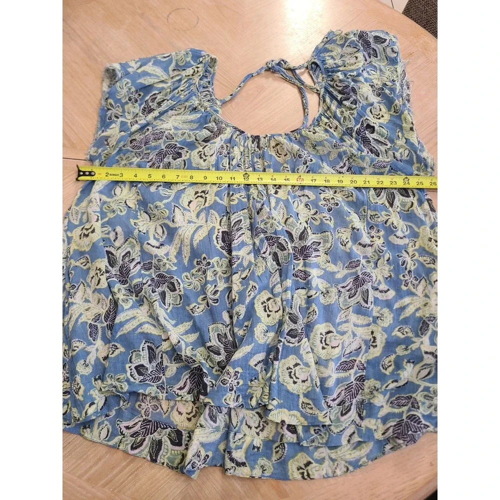 Free People Tunic Top /dress Womens S Blue Floral Short Sleeve Boho Pockets